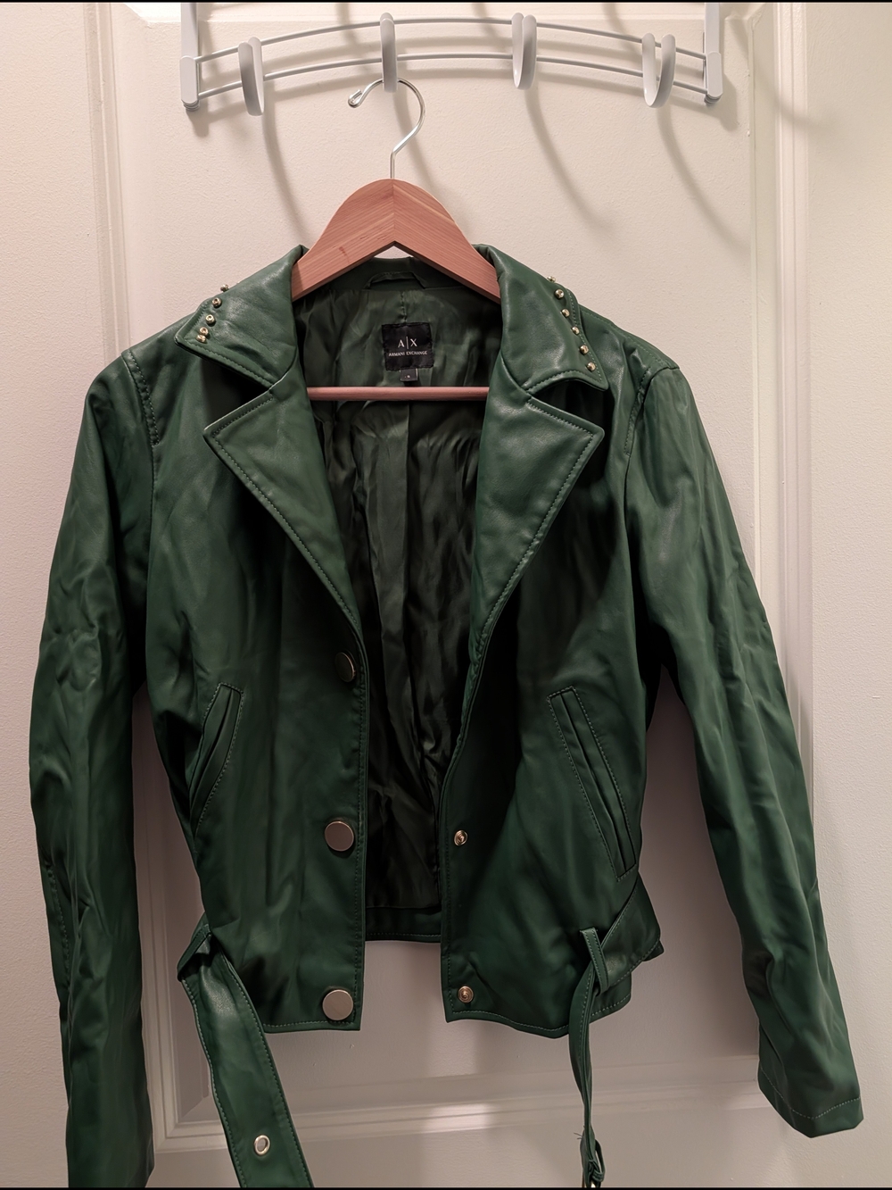 Armani Exchange Forest Green Faux Leather Moto Jacket